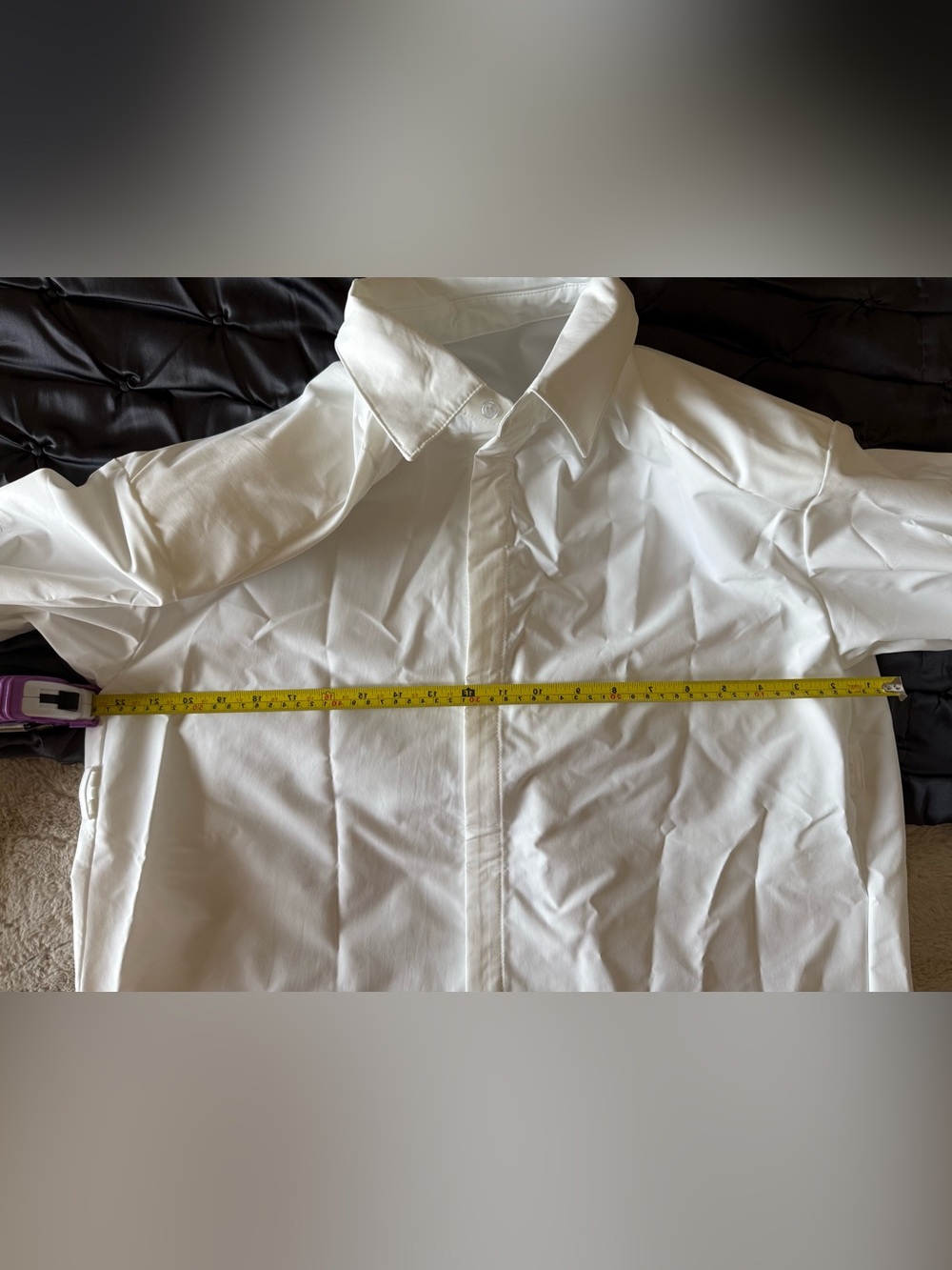 White and Black Striped Long-Sleeve Shirt with Neck Tie (M). Oversized - Picture 5 of 11